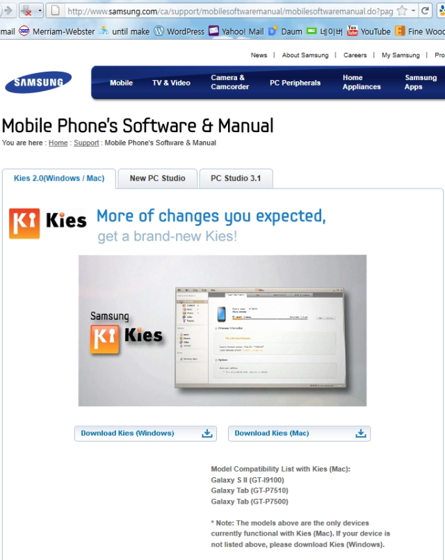 Samsung Canada's Kies 2.0 webpage